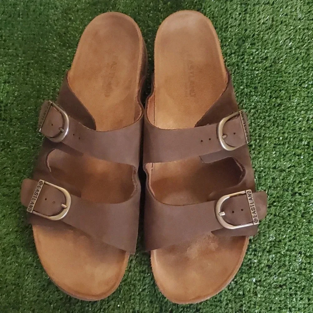 Mens Eastland Cambridge Leather Upper Slip on Sandals with Adjustable Straps 10D